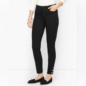 Talbots Black Denim Jean Skinny Jeggings Jewel Snap Hem NWOT